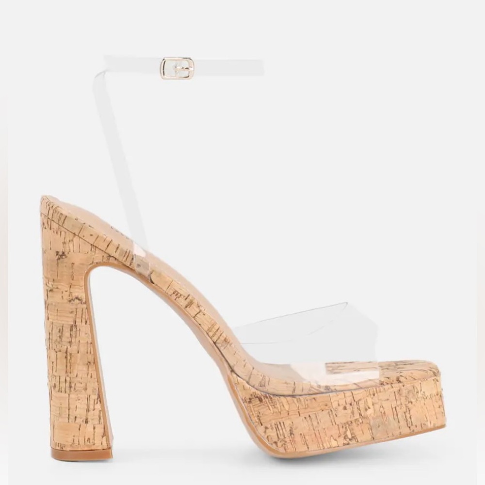 SIMMI LONDON CORK PLATFORM SANDALS WITH CLEAR STRAPS SIZE 7 UK 5